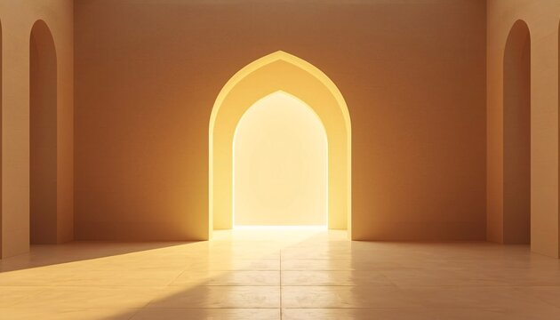 Glowing Islamic Arch Light Portal for Eid Mubarak with Minimal Luxury Spiritual Design
