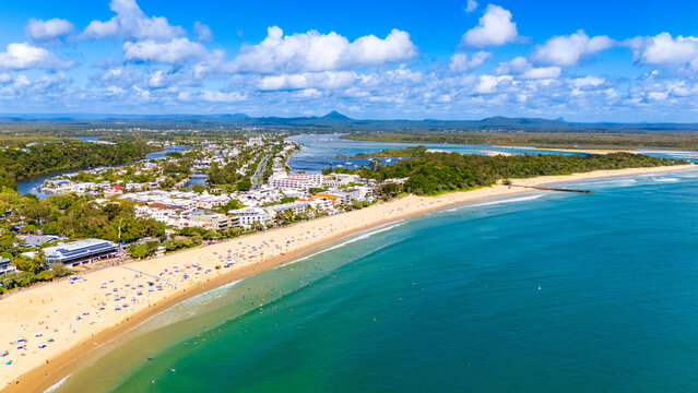 Aerial view of Noosa Main Beach and coastline Noosa Heads Queensland Australia