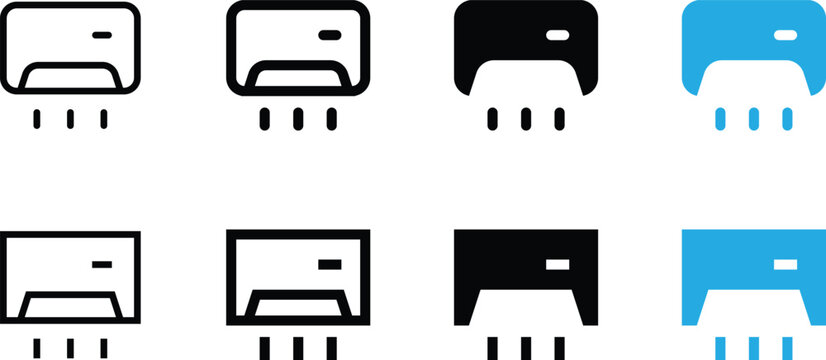 Set of air conditioner icons, wall mounted split system cooling and heating units, vector illustration