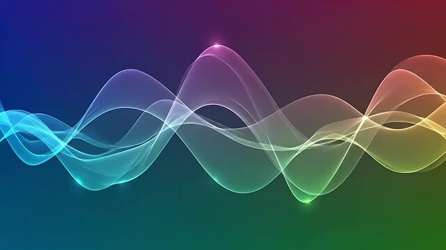 Abstract background featuring flowing colorful light waves on a dark gradient surface