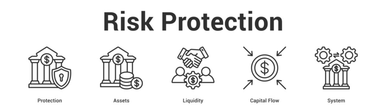 Risk Protection web banner icon set vector illustration concept for business with icon of Protection, Assets, Liquidity, Capi.