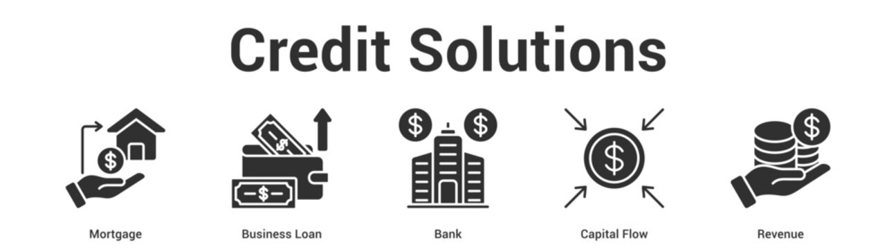 Credit Solutions web banner icon set vector illustration concept for business with icon of Mortgage, Business Loan, Bank, Capi.