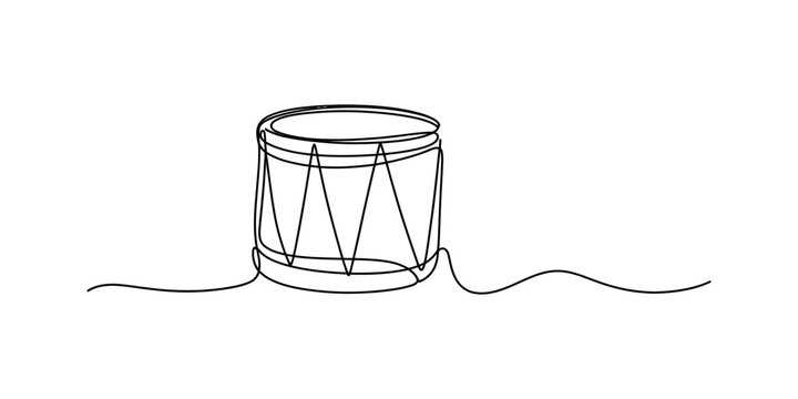 A single continuous line drawing of a musical drum instrument isolated on a plain white background Vector, illustration
