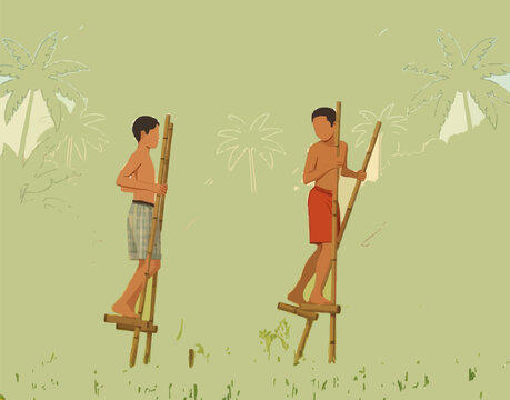 children playing egrang