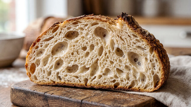 Crumb structure of sliced sourdough bread