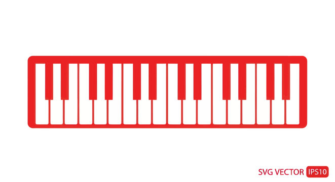 Red Piano Keyboard Vector Icon on White Background