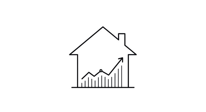 Real Estate Growth Chart Icon - House with Upward Trend Graph