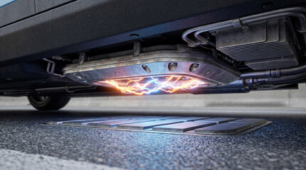 Fototapeta premium Close-up of EV receiver plate catching magnetic flux