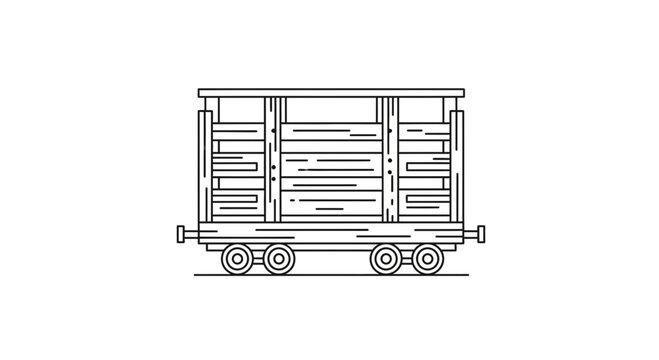 Vintage Train Cattle Car Line Art Illustration