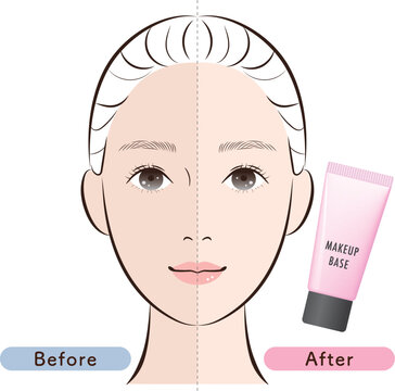トーンアップ下地の使用前後　半顔比較（ピンク系の化粧下地）
