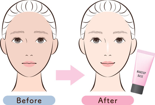 トーンアップ下地の使用前後　比較（ブルー系の化粧下地）