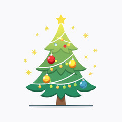Obraz premium Stylized Christmas tree with colorful ornaments and a star on top, isolated on a white background