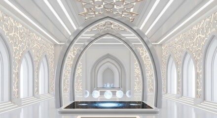 Obraz premium Elegant white interior with arches and decorative elements architectural design