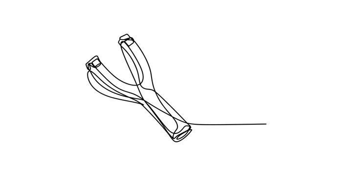 A continuous single line drawing of a simple wooden slingshot for childhood outdoor target game Vector, illustration