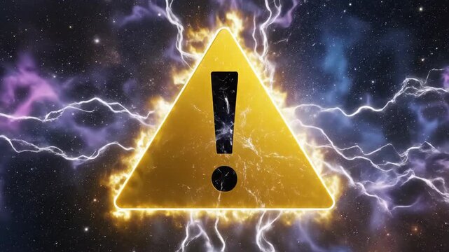 Equilateral Triangle Warning Symbol with Cosmic Energy and Lightning