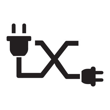 Two electrical plugs connected with x shape cable electrical plug connection electricity technology transfer exchange interconnect equipment