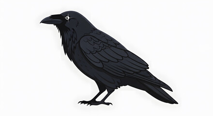 Obraz premium Stylized cartoon of a black raven or crow perched with detailed feathers and a sharp eye