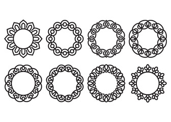 Obraz premium Eight round decorative ornamental frames and borders with interlaced and floral patterns.