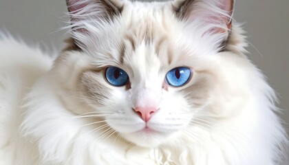 Fototapeta premium A white cat with blue eyes and light brown markings on its face