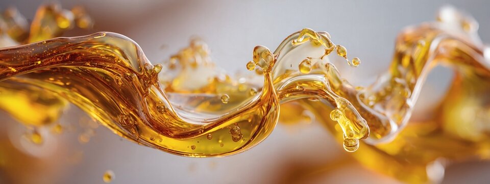 Golden Liquid Splashing and Swirling creating Dynamic Wave Shape Abstract