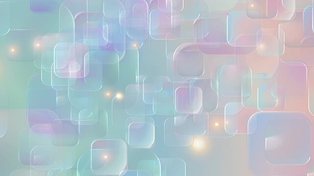 ガラスのような透明感のあるパステルカラーの角丸スクエアのアブストラクト　上昇　ループ