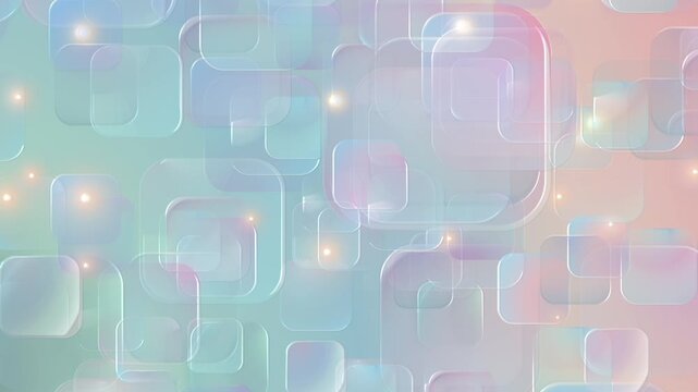 ガラスのような透明感のあるパステルカラーの角丸スクエアのアブストラクト　ゆっくり上昇　ループ
