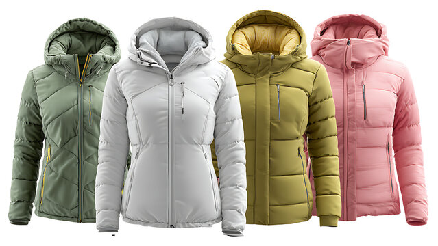 Women Puffer Jackets Collection Winter Fashion Colorful Hooded Coats