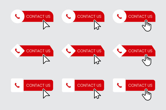 Red Contact Us Button Click Icons Set for Communication UI and Website Interface