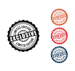 Obraz premium Grungy Serrated Exclusive Limited Edition Rubber Stamp Collection, The composition features one dominant black seal on the left and a vertical stack of three smaller versions in orange, red, and navy 