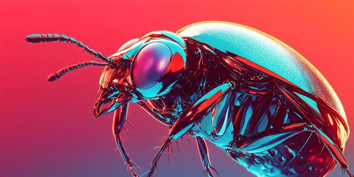 Colorful Macro View of a Futuristic Insect Against Gradient Background