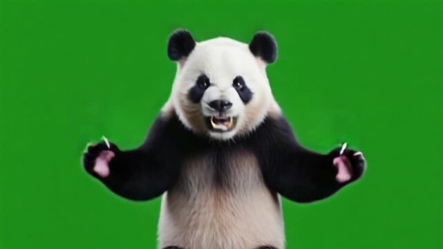 Giant panda bear standing on green screen background