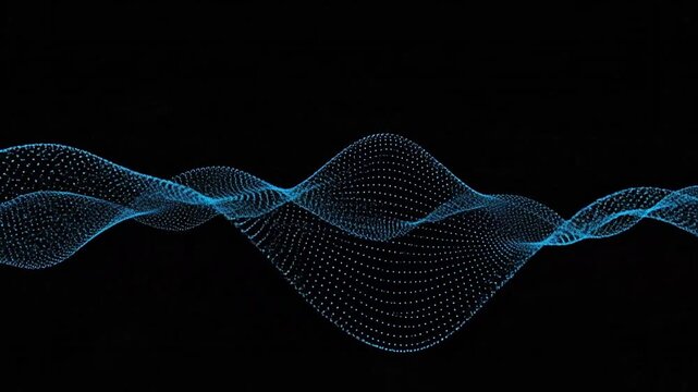 Abstract blue digital wave formed by glowing particles on a black background