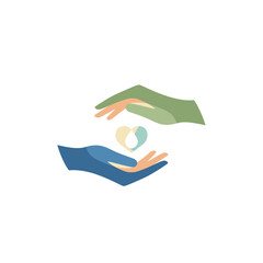 Fototapeta premium Abstract illustration of two hands cupping a small glowing heart shape symbol. EPS Editable. Vector Illustrations.