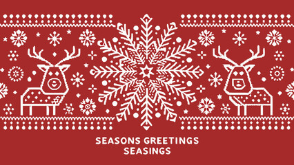 Festive red christmas pattern with reindeer and snowflake designs © bashanti