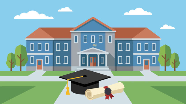 A black mortarboard graduation cap with a golden tassel and a rolled diploma scroll.