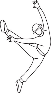 Minimalist Line Art Illustration of a Person Performing an Energetic High Kick Dance Move