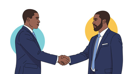 Fototapeta premium Pair of professional African American businessmen in elegant suits shaking hands to finalize a successful corporate partnership.