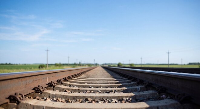 Railway tracks disappearing into open rural landscape