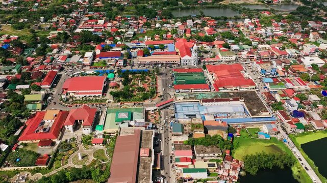 Aerial view of Lingayen Pangasinan, showing town plaza, church and busy streets