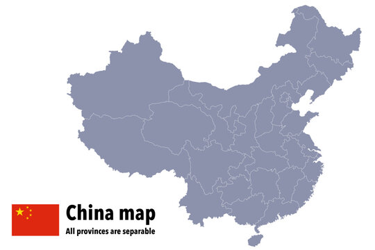High resolution vector map of China with flag and editable provinces
