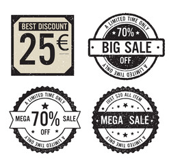 Obraz premium Vintage Monochrome Mega Sale and Discount Stamp Set, The set includes a square 