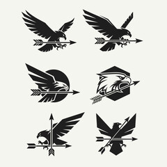Fototapeta premium Eagle Arrow Emblems - Set of 6 Black Silhouettes