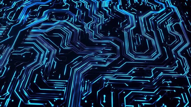 Dynamic Blue illuminated circuit board patterns representing Generative AI and Creative Energy
