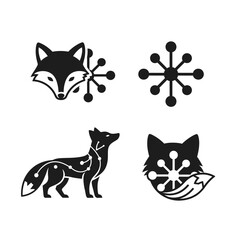 Fototapeta premium Geometric Fox Icons and Snowflake Symbol Set