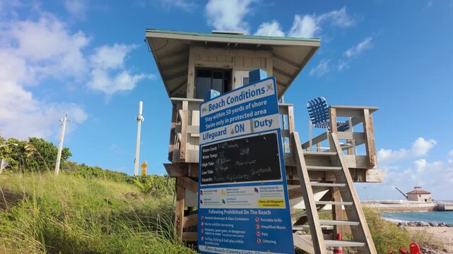 Lifeguard station at the Beach at Ocean Inlet Park in Boynton Beach Florida on the Atlantic Ocean.