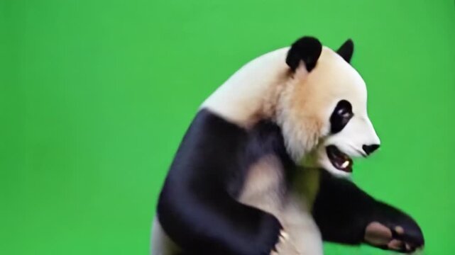 Giant panda bear waving with green screen background