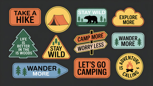 A collection of outdoor adventure stickers
