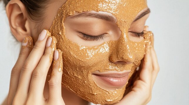Young Woman Applying Clay Mask for Skin Treatment