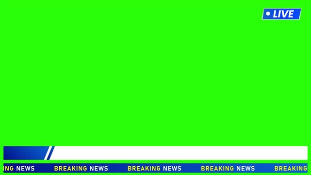 Breaking News lower third animaion, horizonal scrolling with blank text, Blue and white colors, live breaking news green screen and seamless looping