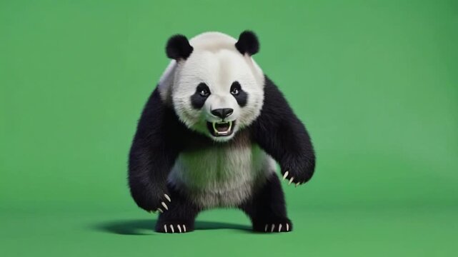angry panda bear standing on green screen